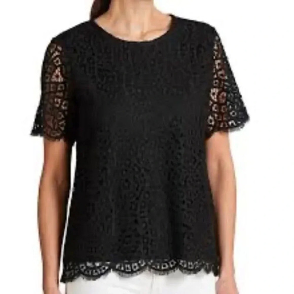 Philosophy Black Lace Short Sleeve Shirt Medium NWT - Picture 1 of 4